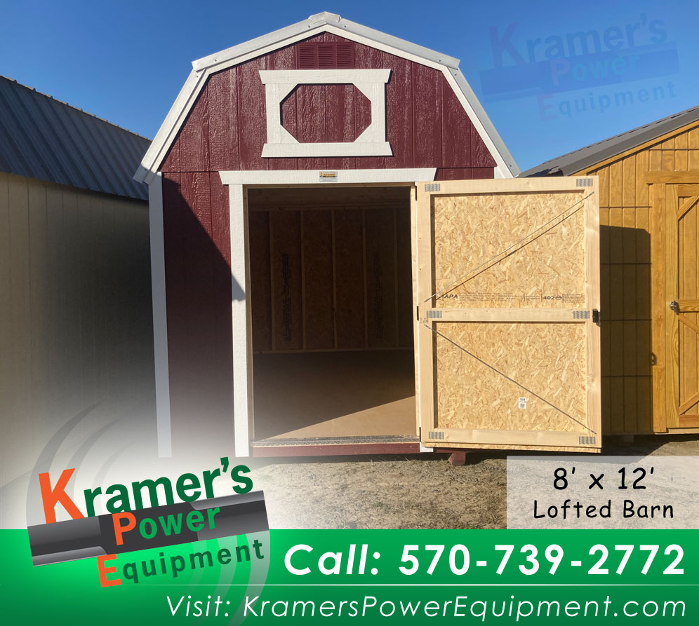 8'x12 Lofted Barn Pinnacle Red With Silver Metal Roof & White Trim