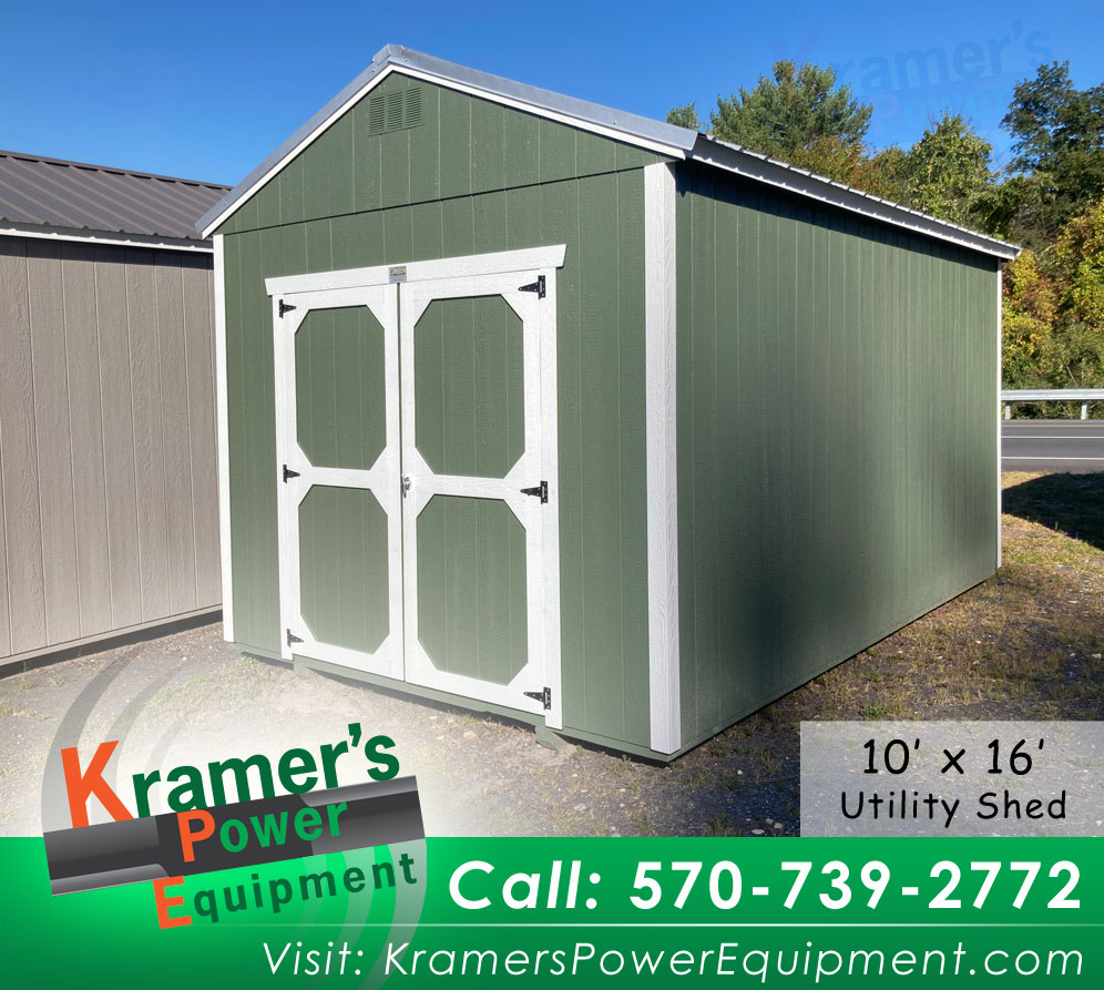 10x16 Green Utility Shed With Shelves