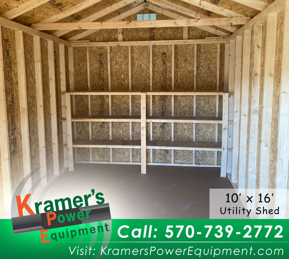 Green Utility Shed With 8ft Walls and Shelves