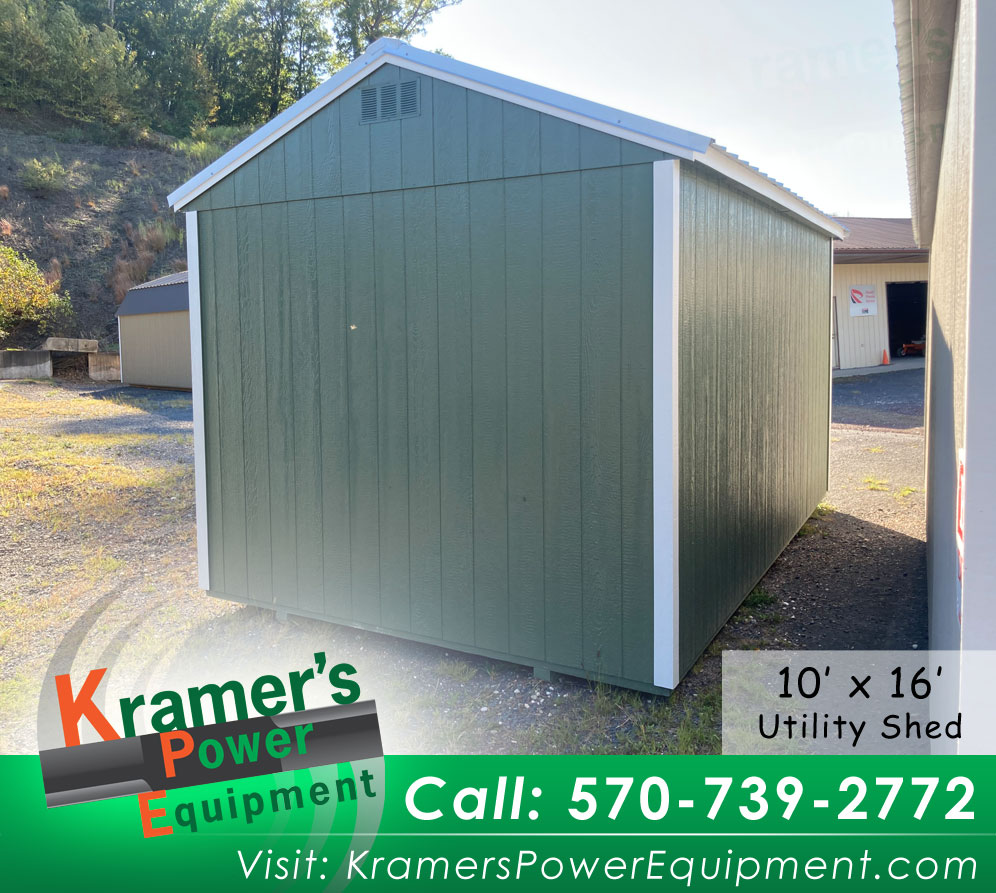 Green Utility Shed With 8ft Walls and Shelves