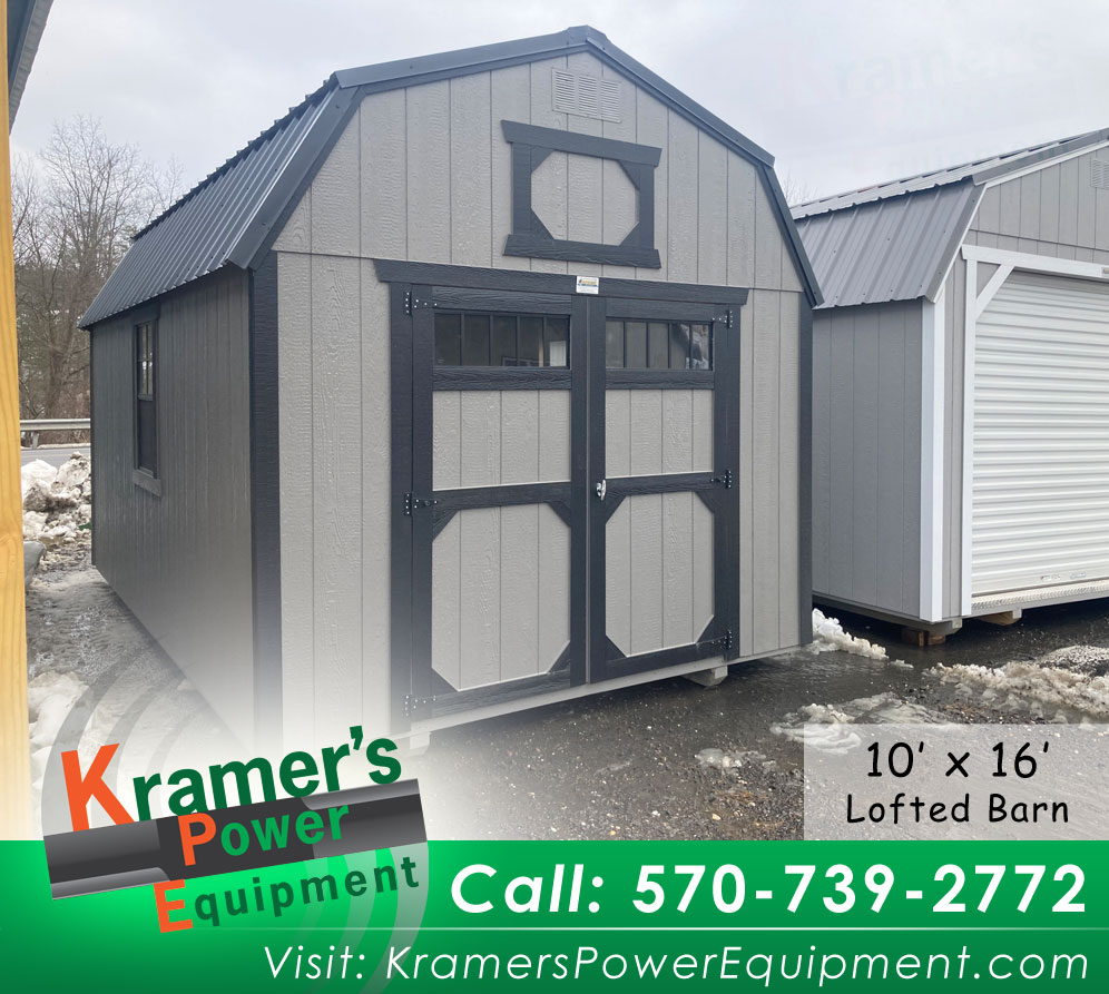 Gray Lofted Barn with Double Doors & with Windows (10'x16')