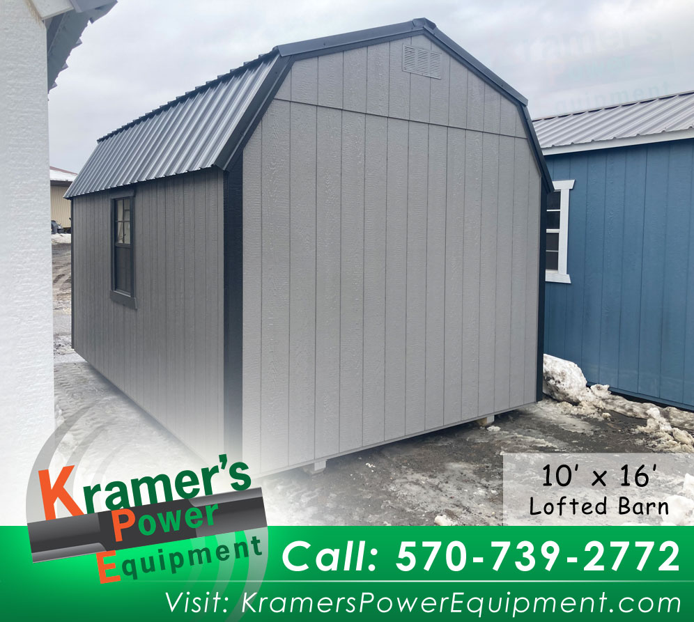 Gray Lofted Barn with Double Doors & with Windows (10'x16')