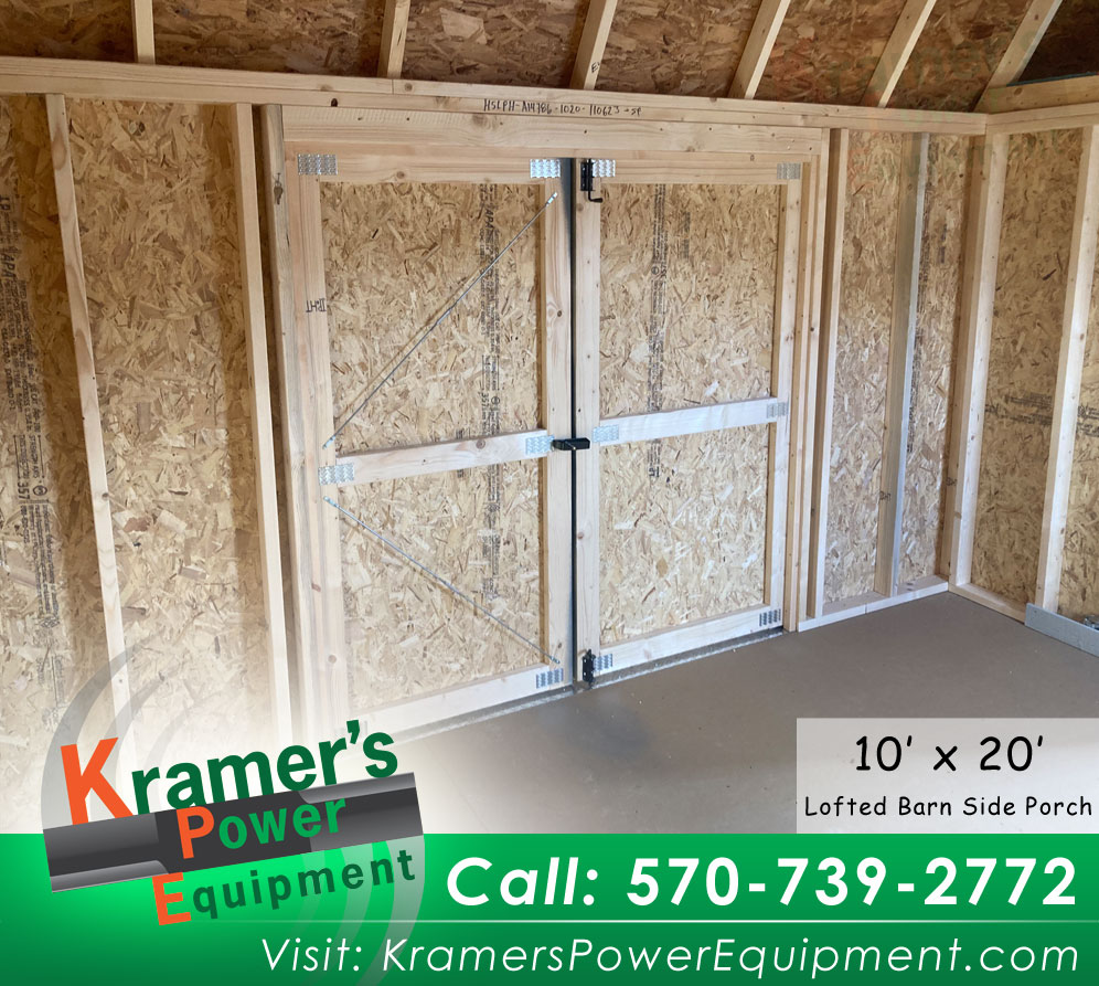 Inside shed looking at double doors.