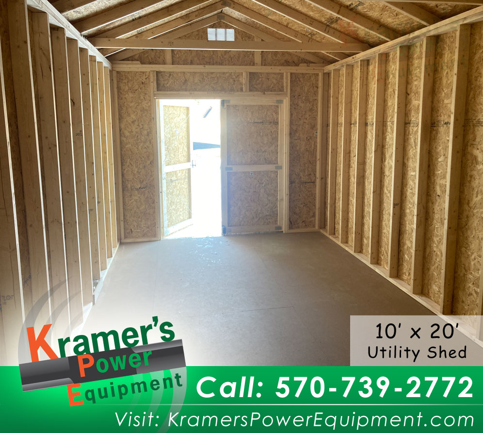 Inside Tall Gray Utility Shed (10'x20')