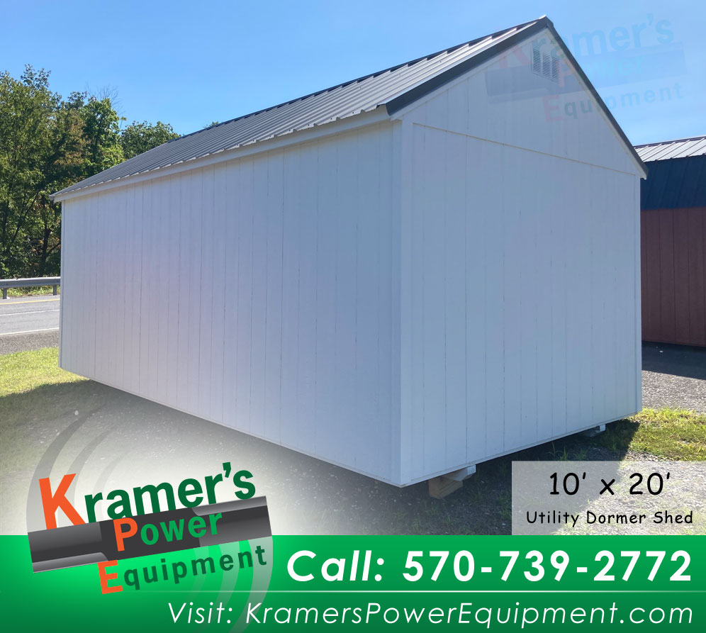 Back of White Dormer Utility Shed (10'x20')
