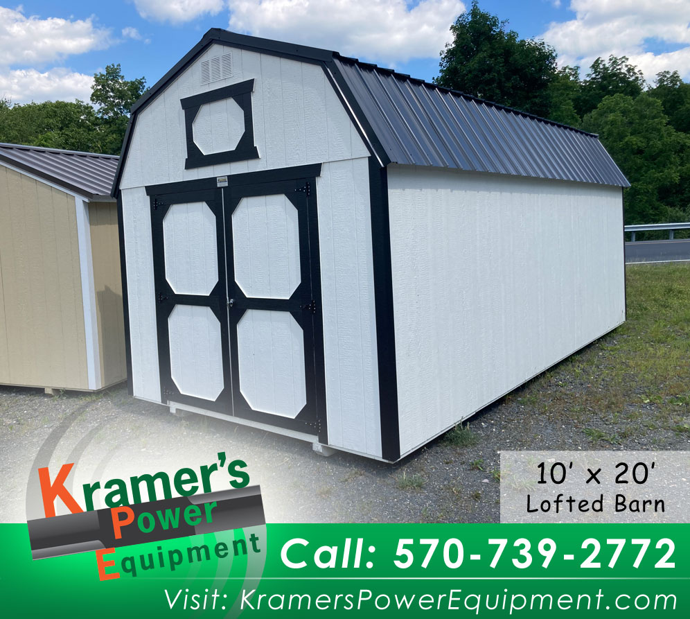 White Lofted Barn with Shelves (10'x20')