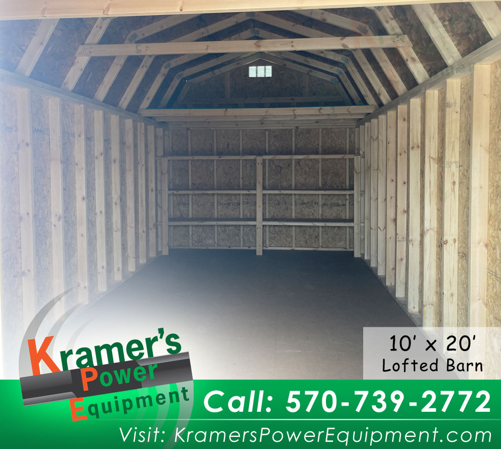 White Lofted Barn with Shelves (10'x20')