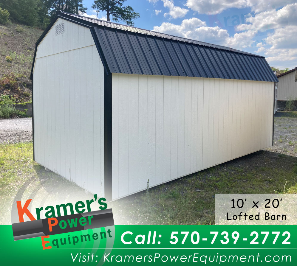 White Lofted Barn with Shelves (10'x20')