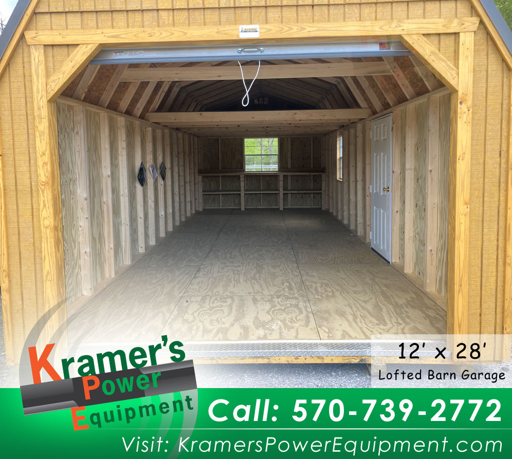 Inside Garage Shed with Roll Up Door (12'x28')