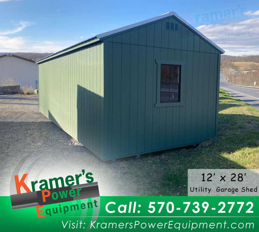 Green Garage Shed with a Window (12'x28') - Price Sale Sheet