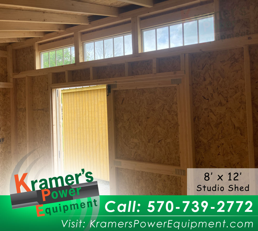 Inside View of 8'x12' Studio Single Roof Pitch Shed with Windows