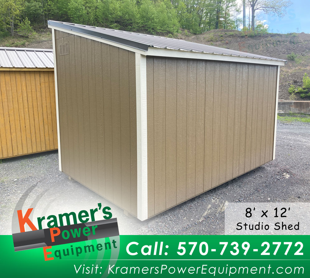 Back Side of 8'x12' Studio Single Roof Pitch Shed with Windows - Color: Buckskin