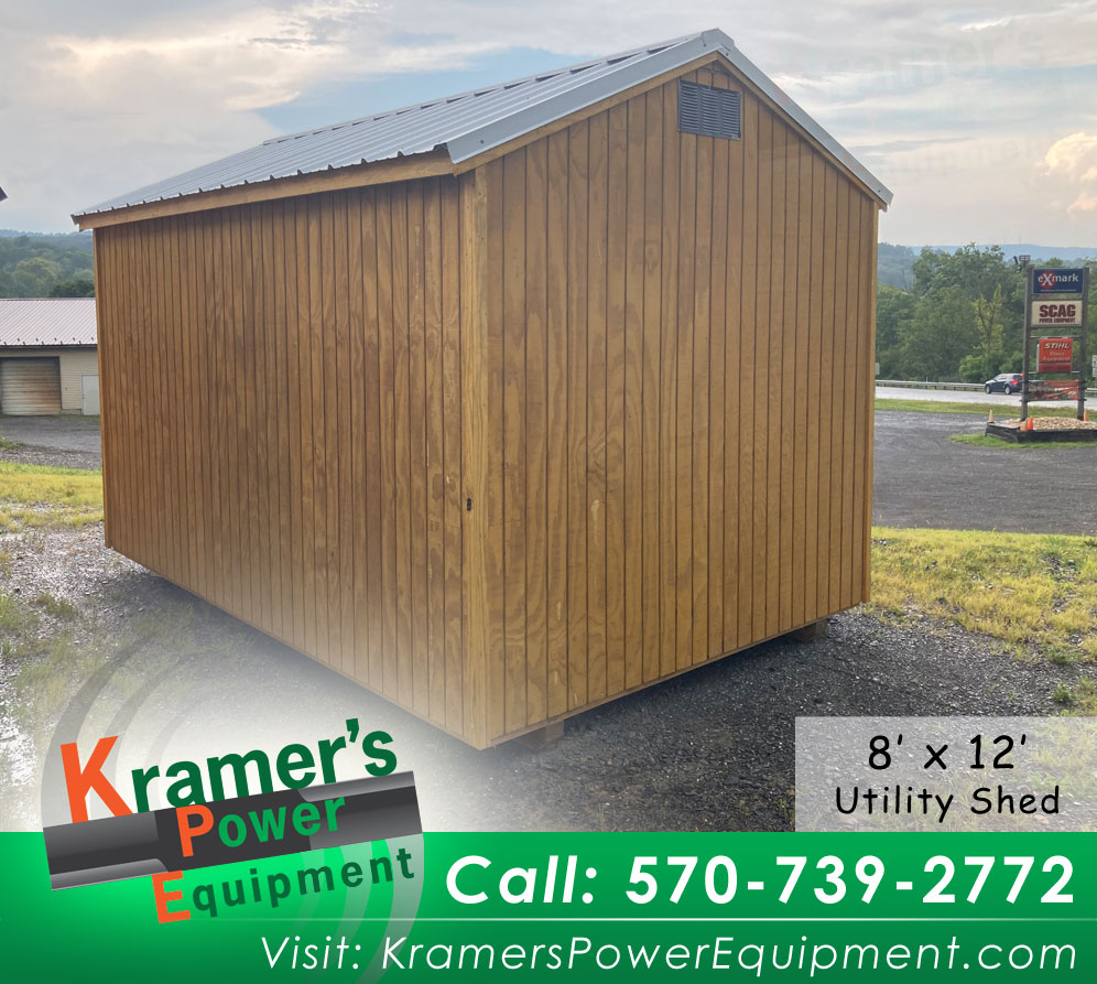 8'x12' Honey Gold Shed with 4ft Door & Silver Metal Roof
