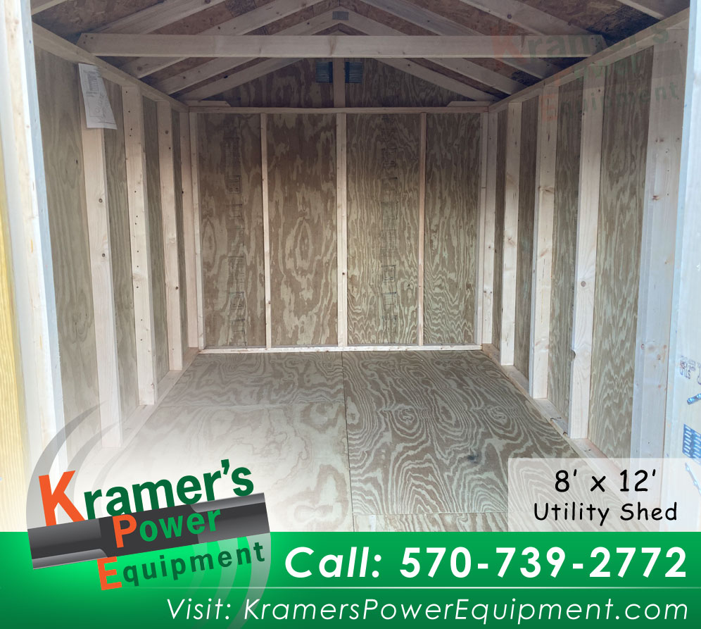 Inside view of the studs in a 8'x12' Honey Gold Utility Shed
