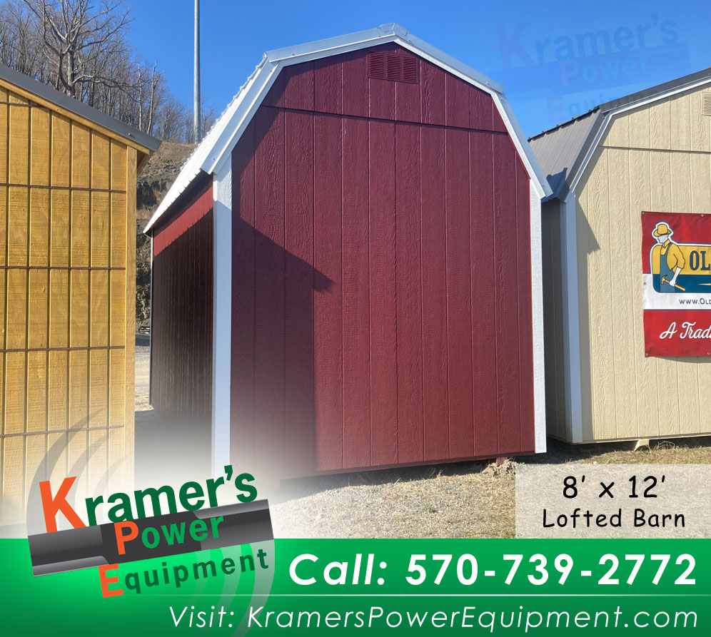 8'x12 Lofted Barn Pinnacle Red With Silver Metal Roof & White Trim