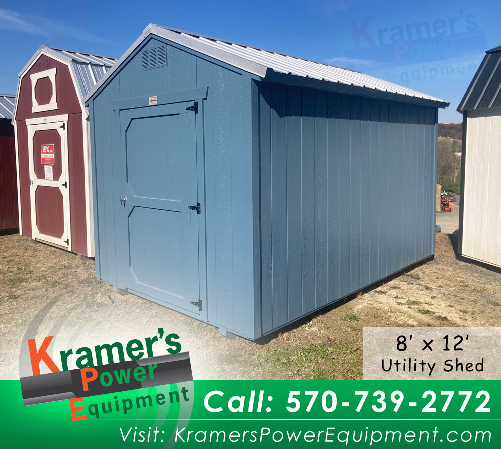 Blue Utility Shed (8' x 12') with four foot door open