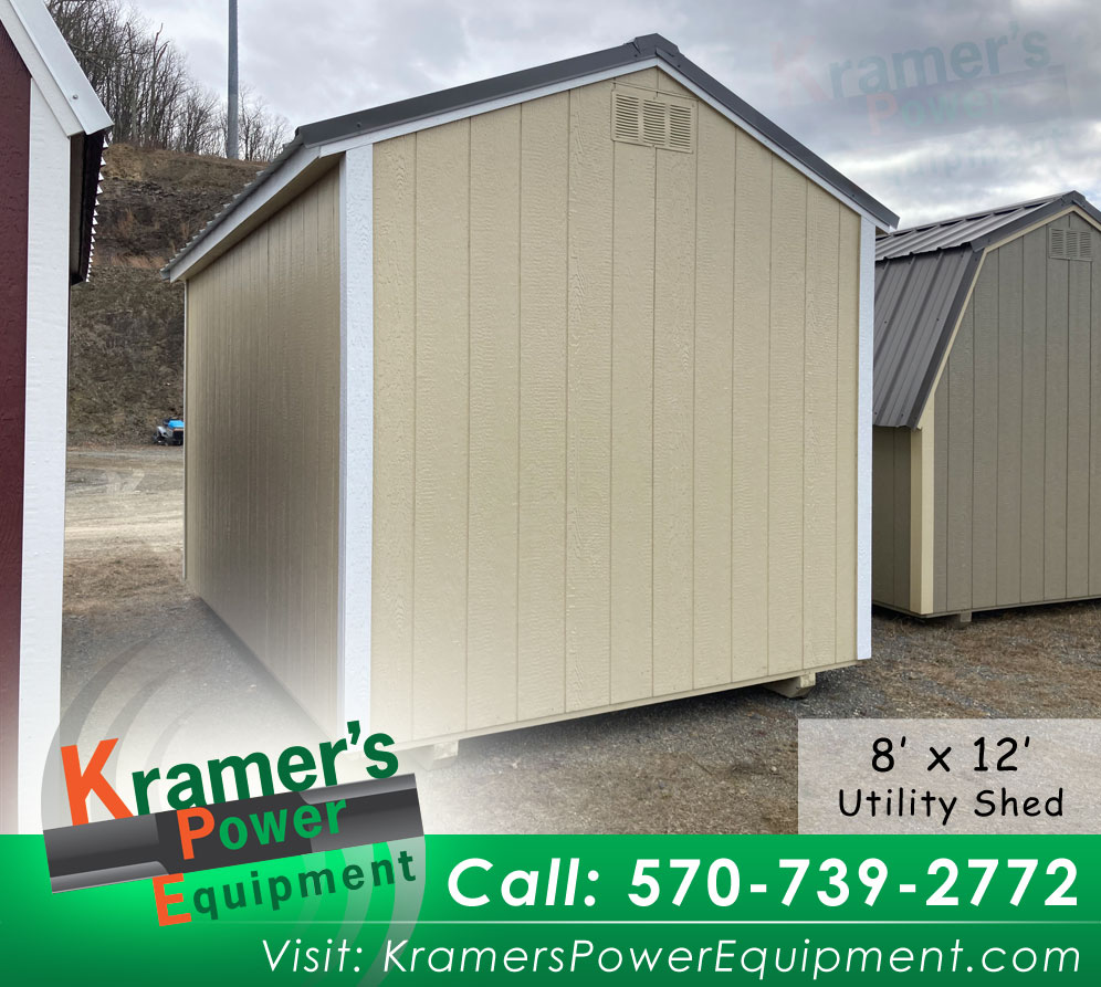 Back view of Portable Storage Shed Beige (8'x12')
