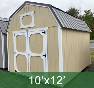10x12 Shed Lofted Barn Beige Shelves Loft Metal Roof