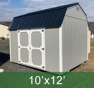 Gap Gray Storage Barn 10x12 with White Trim and Loft Storage Space