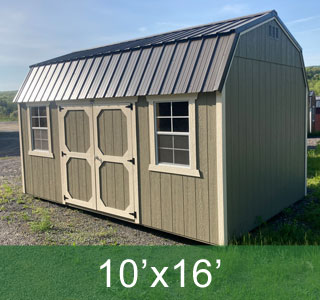Clay Lofted Barn 10x16 with a window on each side of double door
