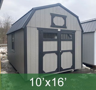 Gray Lofted Barn with Windows in the doors