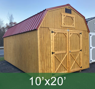 10x20 Honey Gold Shed Lofted Barn with Rustic Red Metal Roof & Shelves