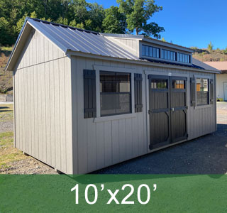 10x20 Dormer Shed with Black Doors