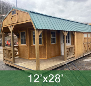 12x28-lofted-barn-deluxe-playhouse-honey-gold-green-roof-windows-loft-old-hickory