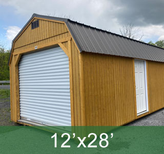 12x28 Lofted Barn Garage Honey Gold Shed with Work Bench, Windows and Loft