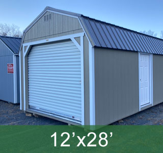 12'x28' Shed With Roll Up Garage Door