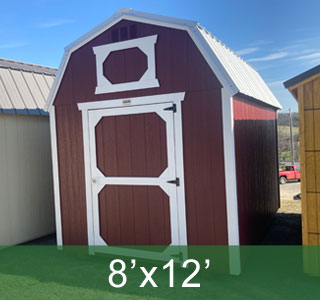 8'x12' Lofted Barn Pinnacle Red with Silver Metal Roof White Trim storage