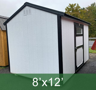 8x12 White Utility Garden Shed with Metal Black Roof